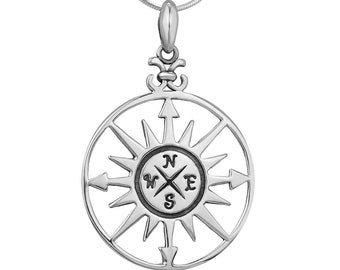 925 Sterling Silver Compass Follow Your Dreams Pendant Necklace 18