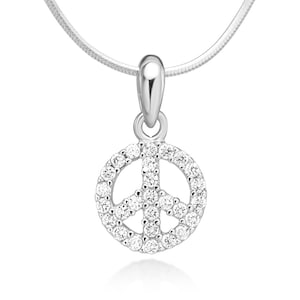 SUVANI 925 Sterling Silver Cubic Zirconia CZ Peace Sign Symbol Pendant Necklace, 18 inches