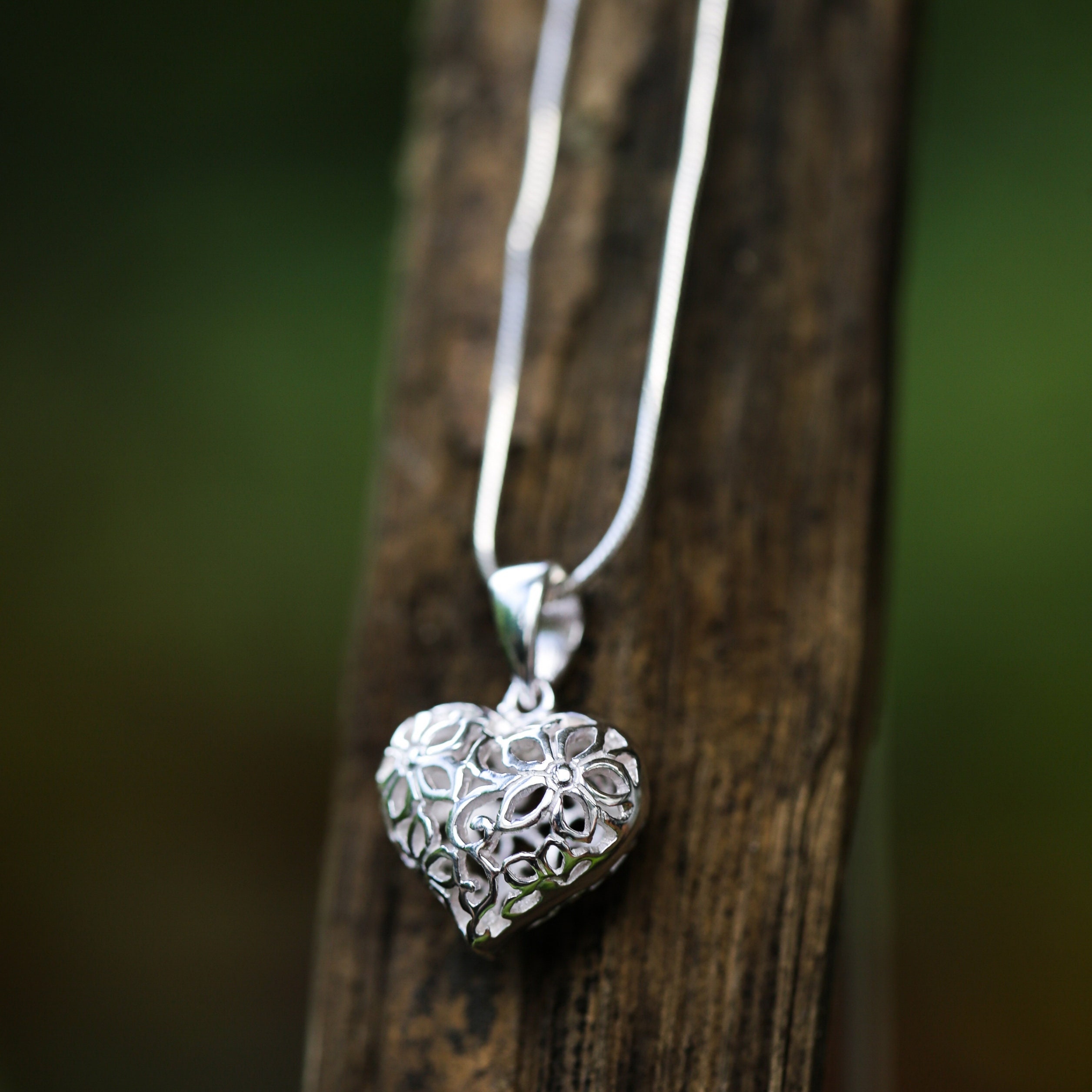 SUVANI Sterling Silver Flower Design Filigree Puff Heart - Etsy