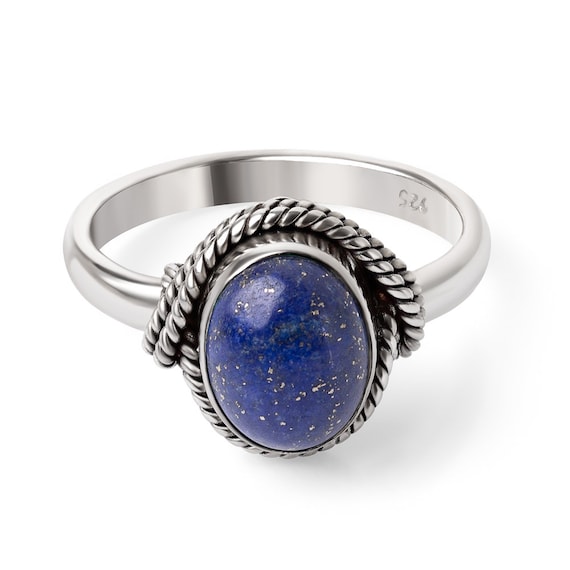 Faishon Jewelry Nice Item Gift for Friendship Day Great Ring Good Gemstones Round cabochon Lapis Lazuli Rings 925 Sterling Silver Blue Lapis Lazuli Good Gemstones Ring