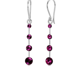 925 Sterling Silver Pink Swarovski Crystal Drop Dangle Hook Earrings