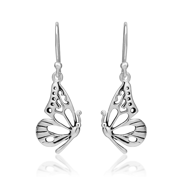 925 Sterling Silver Open Half Butterfly Wing Dangle Hook Earrings