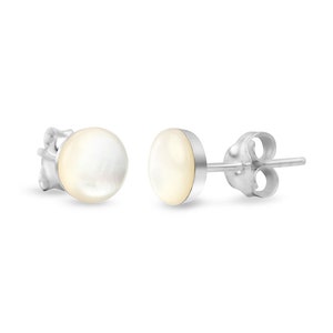 SUVANI 925 Sterling Silver Natural White Mother of Pearl Shell Inlay Round Post Stud Earrings 7 mm