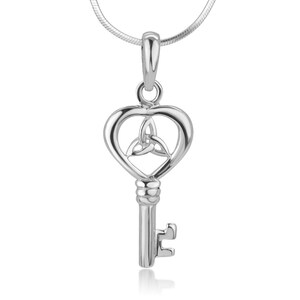 PENDANT ONLY - SUVANI 925 Sterling Silver Key to My Heart Love Trinity Triquetra Celtic Knot Pendant (Silver Chain Not Included)
