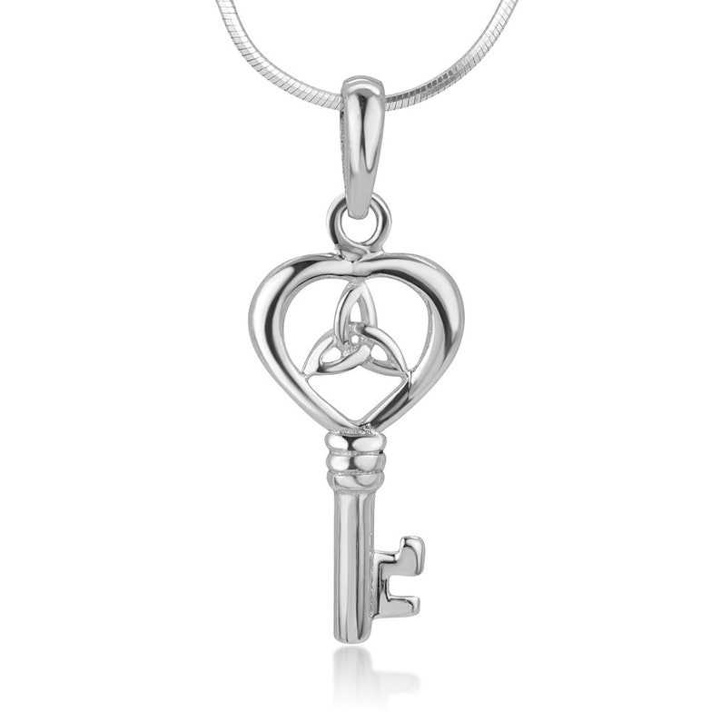 Heart Key Pendant .925 Sterling Silver Triquetra Trinity Promise Symbol Charm 