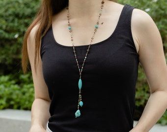 SUVANI Genuine Turquoise Gemstones and Crystal Beaded Y Drop Long Necklace 26 inches