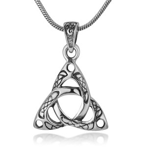 SUVANI 925 Oxidized Sterling Silver Trinity Triquetra Celtic Knot Engraved Triangle Pendant Necklace 18"