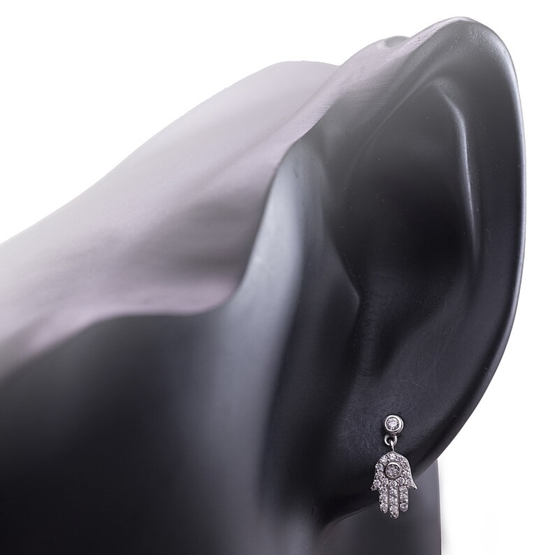 SUVANI Sterling Silver CZ Hamsa Hand of Fatima Good Luck Symbol Dangle Drop Earrings 15 mm