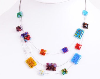 jewelry handmade in venetian Murano glass Italy perfect for mother day Drop Fuchsia gold set with necklace and ring