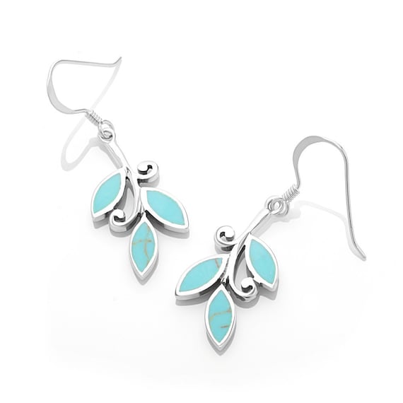 Sterling Silver Filigree Leaf Drop Reconstituted Turquoise Earrings Sterling Silver Filigree Leaf Drop Reconstituted Turquoise Earrings