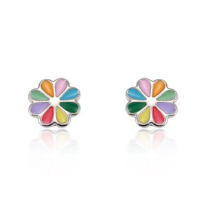 SUVANI 925 Sterling Silver Tiny Multi-Colored Sunflower 8 mm Post Stud Earrings