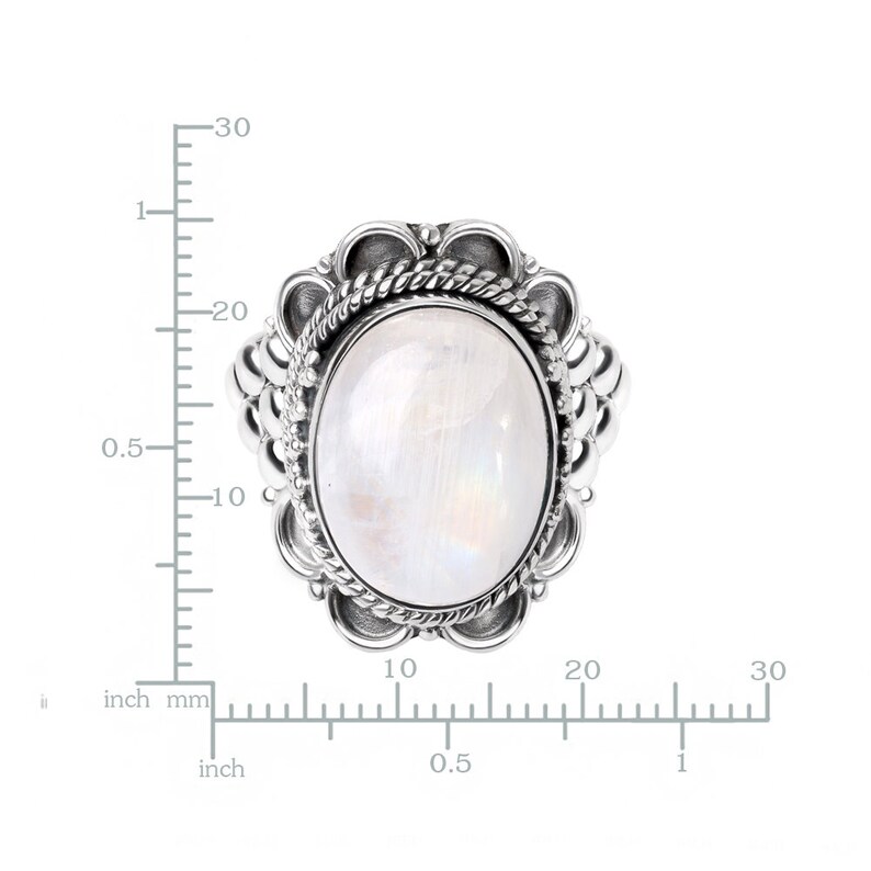 SUVANI Sterling Silver White Moonstone Oval Shaped Rope Edge Grape Design Cocktail Ring Size 6 8 7