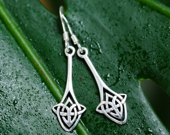 SUVANI 925 Sterling Silver Long Drop Trinity Celtic Knot Symbol Irish Jewelry Dangle Earrings 1.45 inches