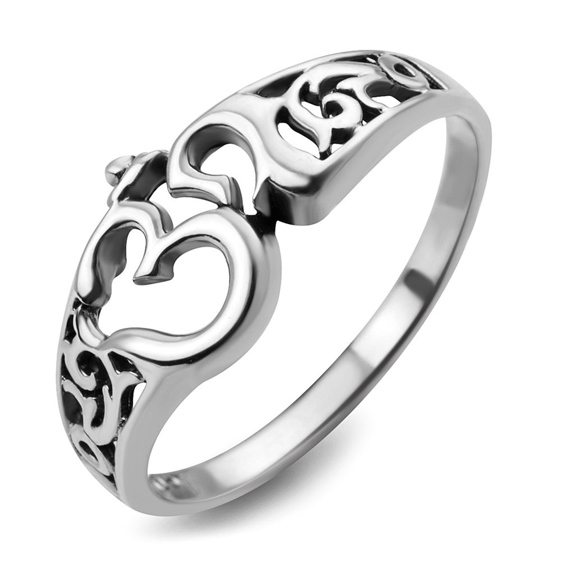Om Symbol Sterling Silver Ring - .925 Silver Yoga Sanskrit Aum Ohm Band (Sizes 4-10)