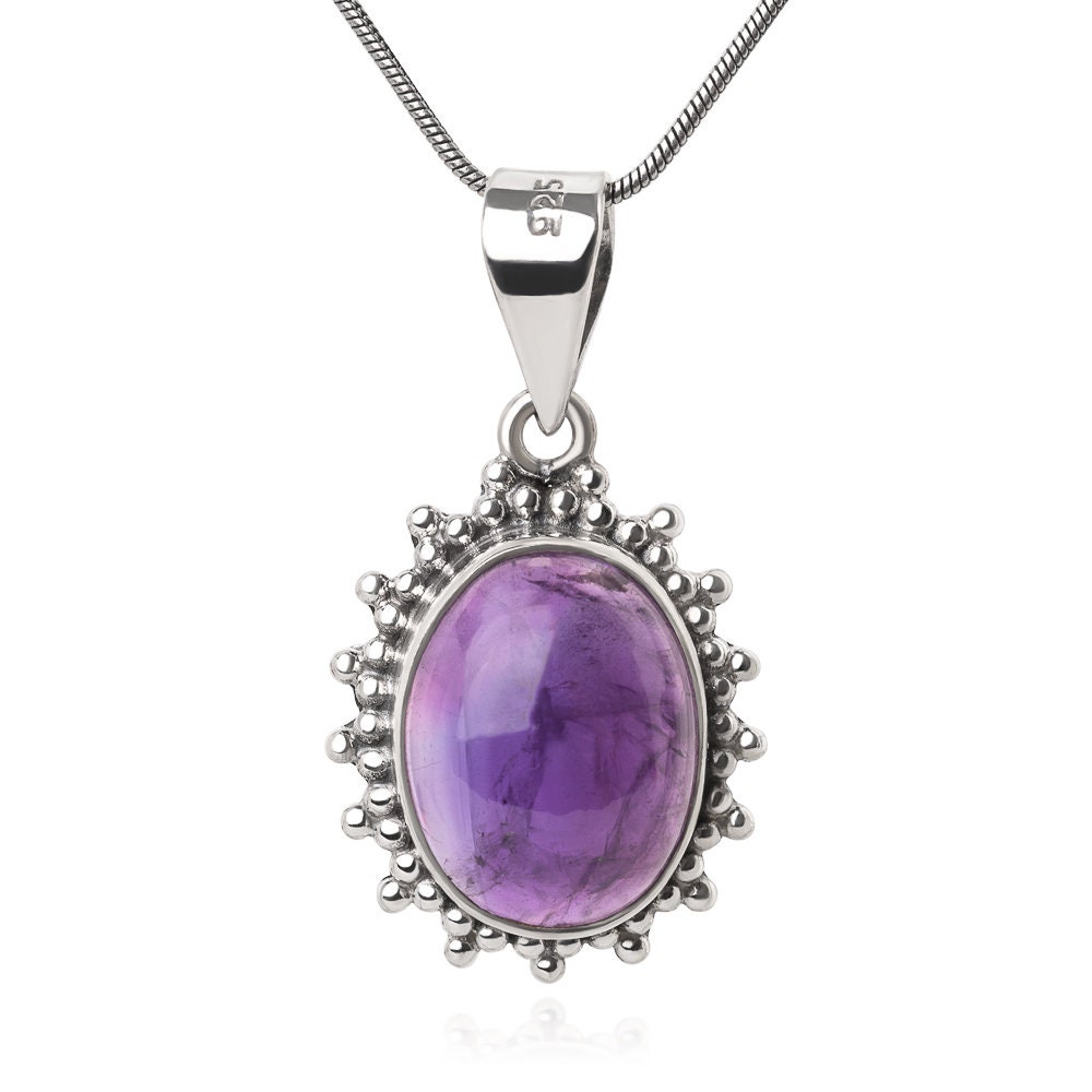 SUVANI Sterling Silver Purple Amethyst Gemstone Oval Shaped