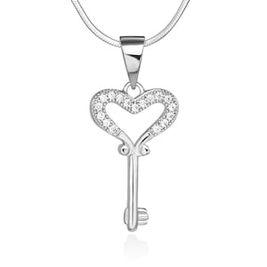SUVANI 925 Sterling Silver Cubic Zirconia CZ Key to My Heart Pendant Necklace, 18 inches