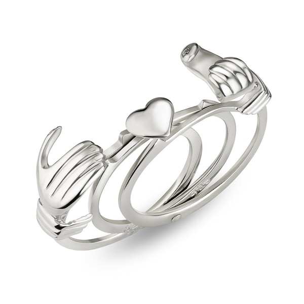 SUVANI Sterling Silver Handshake with Hidden Heart Love & Friendship Symbol Rotating 3 in 1 Ring 6, 7, 8