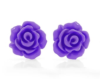 SUVANI 925 Sterling Silver Tiny Purple Rose Flower 9 mm Post Stud Earrings