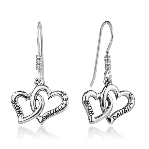 SUVANI Sterling Silver Open Two Connecting Hearts Mom & Daughter Love Dangle Hook Earrings 1.1 inches