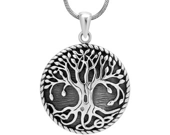Suvani Jewelry - 925 Sterling Silver Ancient Tree of Life Symbol Round Pendant Necklace, 18 inches