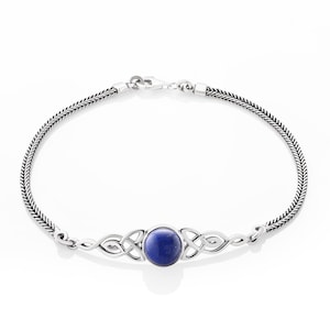 SUVANI Sterling Silver Lapis Lazuli Celtic Trinity Knot Triquetra Triskelion Charm Bracelet 8&#39;&#39;