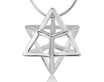 SUVANI 925 Sterling Silver 3-D Merkabah Merkaba Sacred Geometry Star Tetrahedron Pendant Necklace 18"