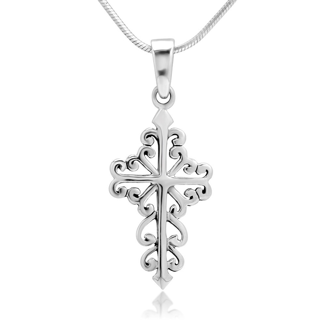SUVANI 925 Sterling Silver Celtic Filigree Cross Pendant Necklace, 18 ...