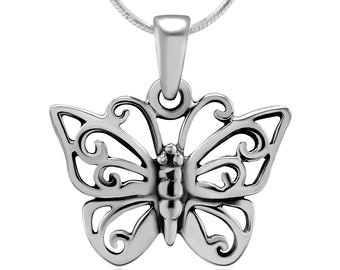 SUVANI 925 Oxidized Sterling Silver Celtic Butterfly Animal Lovers Pendant Necklace, 18 inch Snake Chain