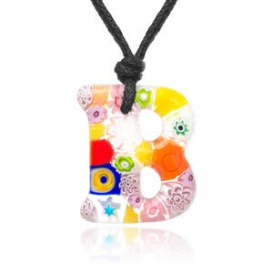 SUVANI Millefiori Murano Vidro Multicolorido Letra Inicial Pingente Colar Ajustável 15"-30"