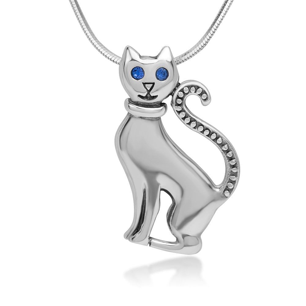 SUVANI 925 Sterling Silver Blue CZ Cubic Zirconia Eyes Cute Cat
