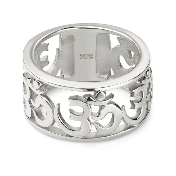 SUVANI 925 Sterling Silver Cut Open Aum Om Ohm Sanskrit Symbol Polished Finish Unisex Band Ring 6, 7, 8