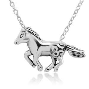 SUVANI 925 Sterling Silver Horse Charm Aum Om Ohm Symbol Pendant Necklace 17.5 inches Women Jewelry