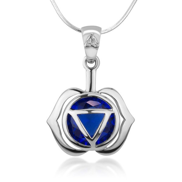 SUVANI Sterling Silber Ajna Drittes Auge Chakra Reiki Kundalini Symbol Navy Blau Glas Anhänger Halskette 18 "