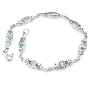 SUVANI d925 Sterling Silver Genuine Blue Topaz Celtic Trinity Knot Triquetra Triskelion Trikele Bracelet 8&quot;