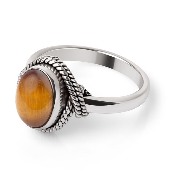 SUVANI 925 Sterling Silver Tiger Eye Gemstone Oval Rope Edge 