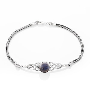 SUVANI Sterling Silver Labradorite Celtic Trinity Knot Triquetra Triskelion Charm Bracelet 8&#39;&#39;