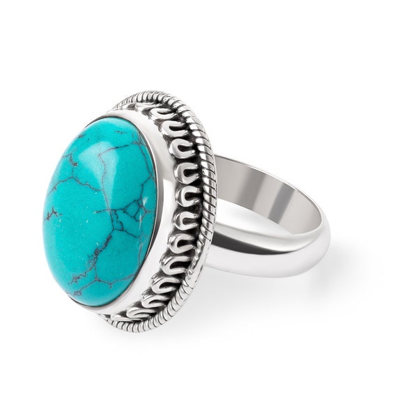 Reconstituted Three-stone Six Band Turquoise Ring Sterling Silver Reconstituted Three-stone Six Band Turquoise Ring Sterling Silver