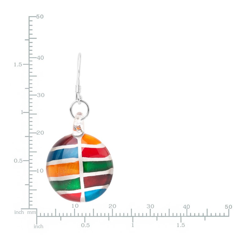 SUVANI Sterling Silver Hand Blown Glass Multi-Colored Rainbow Cabochon Round Dangle Earrings