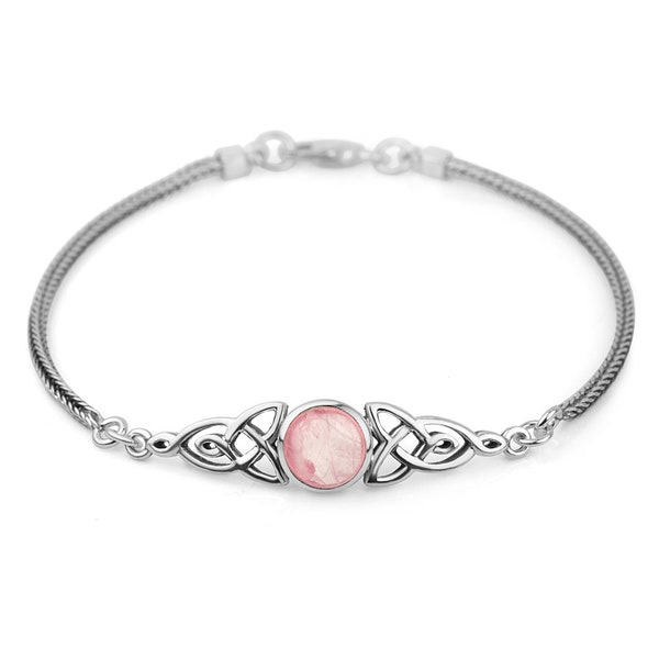 SUVANI 925 Sterling Silver Genuine Rose Quartz Gemstone Celtic Trinity Knot Triquetra Triskelion Trikele Bracelet 8"