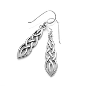 SUVANI 925 Sterling Silver Celtic Knot Symbol Infinity Long Drop Dangle Hook Earrings, 43 mm