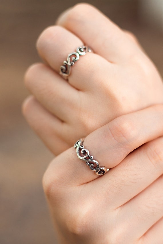 【 】SilverRing925 Curve Design SUVANI 925 Sterling Silver Filigree Curves Swirl Pattern Wave