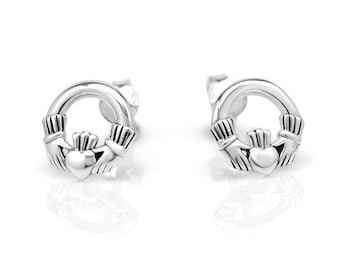 SUVANI 925 Sterling Silver Tiny Celtic Claddagh Friendship and Love 10 mm Post Stud Earrings