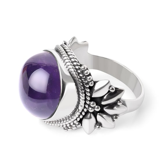Amethyst Ring with Rope Edge Antiqued Sterling Silver Amethyst Ring with Rope Edge Antiqued Sterling Silver