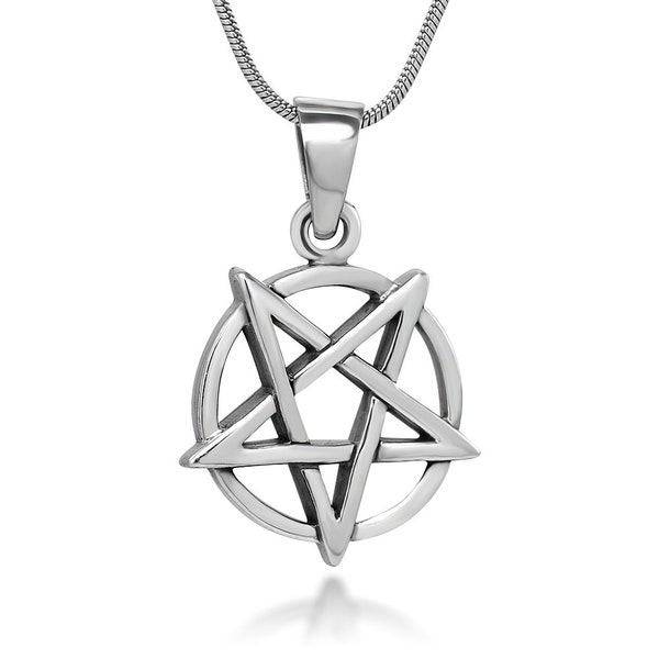 SUVANI Sterling Silver 18 mm Inverted Pentagram Pentacle Star Pendant Necklace, 18 Inch Chain