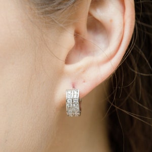 SUVANI 925 Sterling Silver Cubic Zirconia CZ Channel-Set Hoop Huggie Earrings