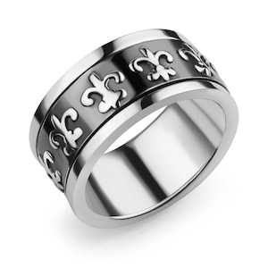 Anillo SUVANI de plata esterlina con diseño de flor de lis y símbolo francés, banda sólida, tamaño 6-12, sin níquel