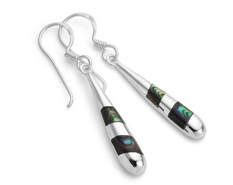 SUVANI 925 Sterling Silver Inlay Green Abalone Shell Elegant Long Teardrop Dangle Hook Earrings