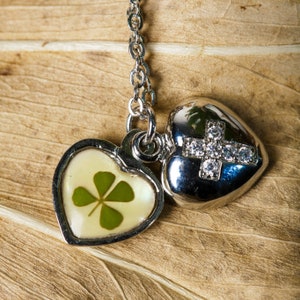 SUVANI Stainless Steel Real Four Leaf Clover Open Heart Locket Cross Pendant Necklace, 16-18 inches