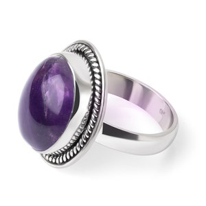 SUVANI Sterling Silver Amethyst Gemstone Oval Shaped Rope Edge Vintage Classic Band Ring Size 6, 7, 8