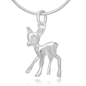 SUVANI Sterling Silver 3-D Lovely Little Deer Pendant Necklace for Women, 18 Inches Chain